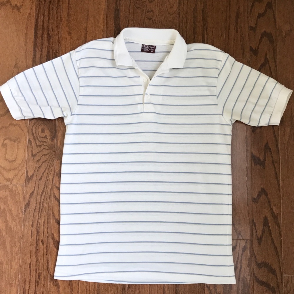 Vintage Striped polo: white with blue & sage stripes